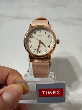 Timex Rose Gold Case with Peach Nylon Strap Watch
